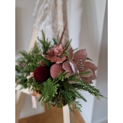 Stroik świąteczny bożonarodzeniowy ze świecą Pudrowy Róż